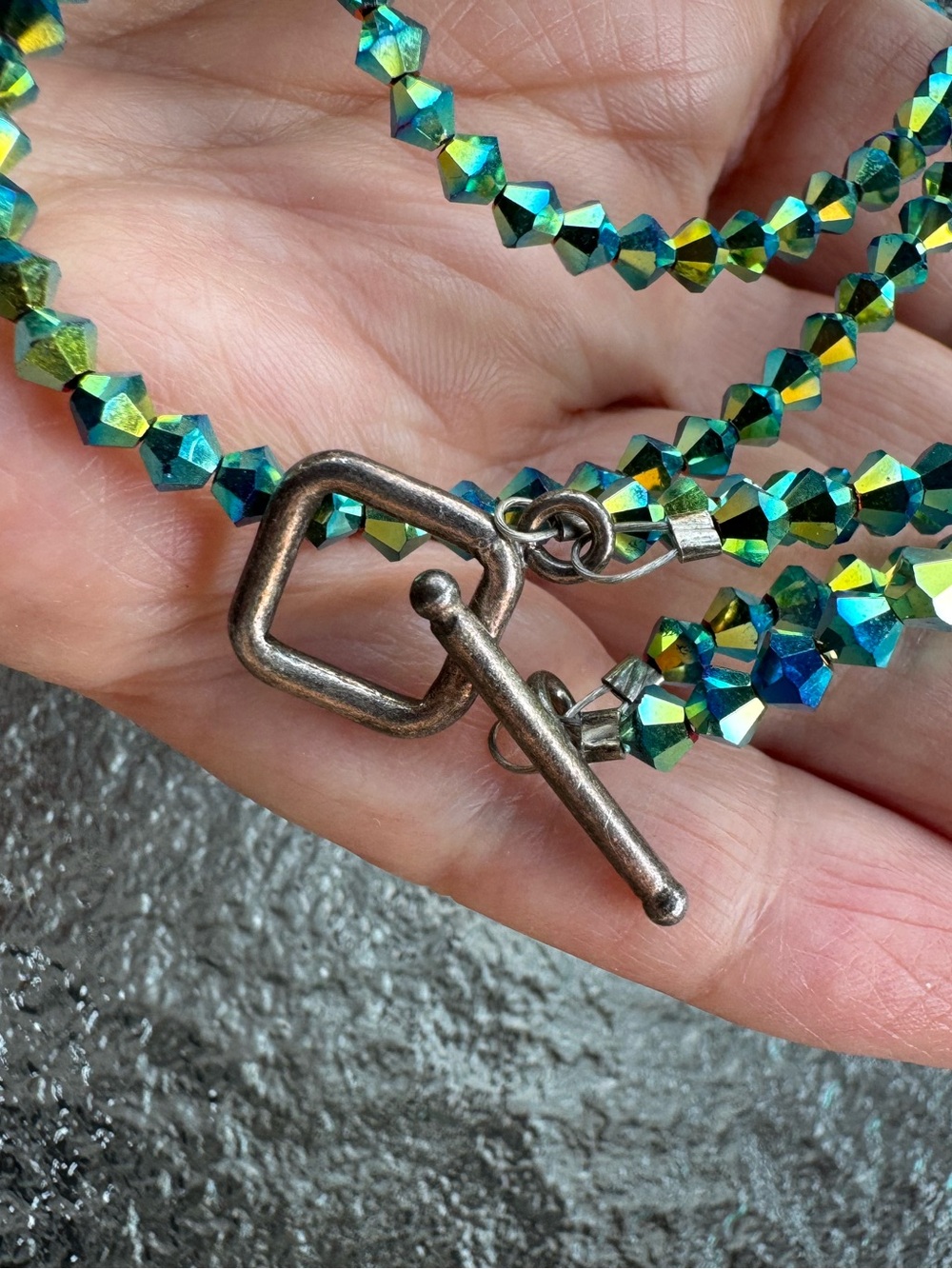 Green Crystal Beaded Double Strand Necklace Mermaid Fairy Core Y2K Nostalgia - Picture 10 of 11